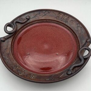 Southwestern Stoneware Pottery Dish Redware Glazed Aztec Studio Handmade Signed